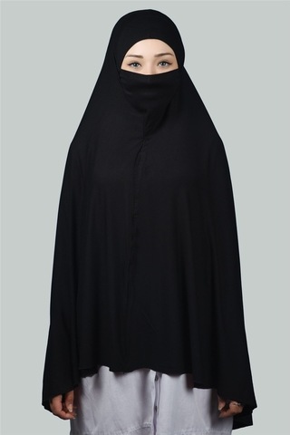 Altobeh Hazır Türban Peçeli Pratik Eşarp Tesettür Nikaplı Hijab - Namaz Örtüsü Sufle (5XL) - Siyah