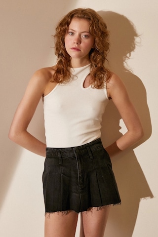 Never More Pileli Jean Mini Etek Siyah