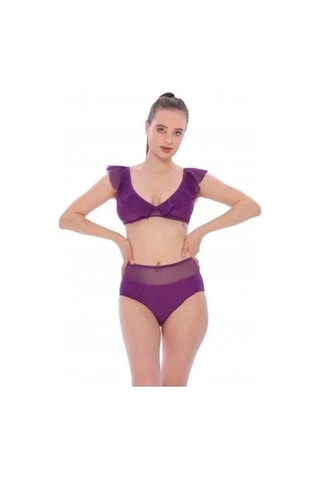 Argisa Düz Fırfırlı Yüksek Bel Yeni Bikini Mor