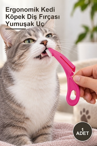 1 Adet Ergonomik Kedi Köpek Diş Fırçası Yumuşak Uç