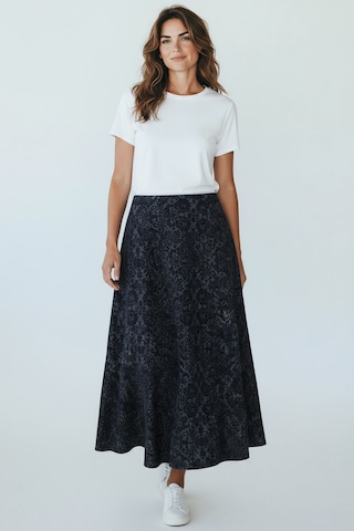 Kadın Beli Lastikli Desenli Sekiz Parça Balık Etek Mavi