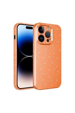 Zeyline Apple Uyumlu iPhone 14 Pro Max Kamera Korumalı Simli Lüks Zore Koton Kapak-turuncu