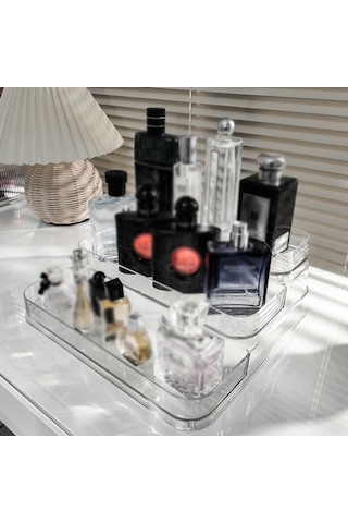 Padalink Akrilik Üç Katlı Seffaf Organizer - Parfüm, Kozmetik Ve Makyaj Gömlekleri İçin Masaüstü Gösterge Rafı Şeffaf