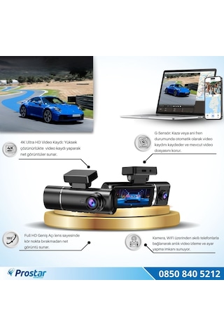 4k Ultra Hd 2 Kameralı Ön Ve İç Wifi Gps G-sensör Park Modu Dashcam Kamera