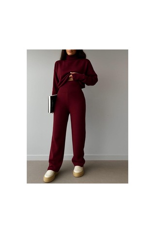 Munora Butik Parmak Geçmeli Yüksek Bel Triko Bordo Takım Bordo Bordo
