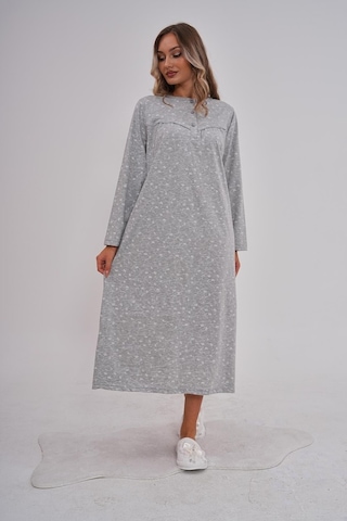 Mecit Pijama Mecit 6154 Gri Kadın Çiçek Desenli Büyük Beden Gecelik