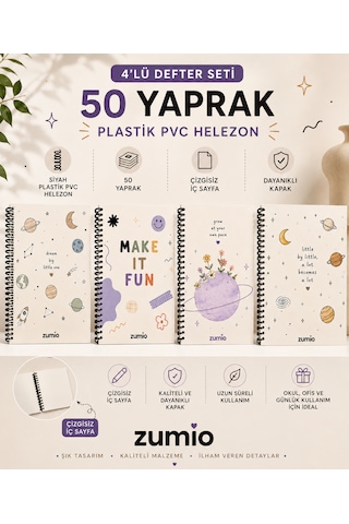 Zumio 4'lü A5 Uzay Temalı Çizgisiz Defter Seti 50 Yaprak Düz Zumio 4'lü A5 Uzay Temalı Çizgisiz Defter Seti 50 Yaprak Düz