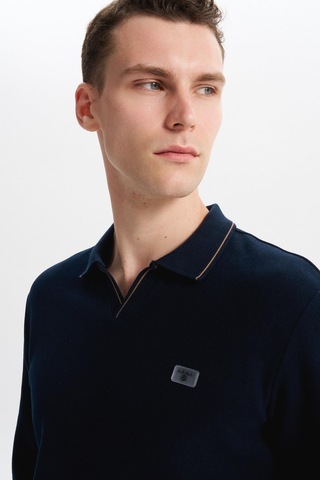 AR-MA Arma Erkek Regular Fit Polo Yaka Sweatshirt Karbon Fırçalı Selanik, %65 Pamuk %35 Polyester, Düğmesiz Basic K30554698602 Lacivert