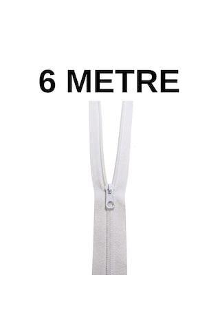 Beyaz Metrelik Fermuar 6 Metre + 6 Fermuar Başlığı 01 Beyaz