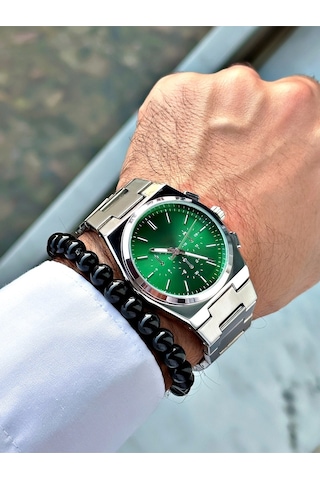Lüks Özel Tasarım Limited Edition Serisi Metal Kordon Erkek Kol Saati-bileklik Hediyeli Yeşil