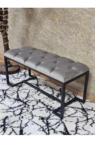 Zafir Siyah Boyalı - L - Ayaklı 100 Cm X 38 Cm Oturak - Bench - Makyaj Taburesi - Makyaj Oturak Gri