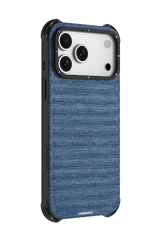 Apple Uyumlu iPhone 17 Pro Max Kılıf M-safe Şarj Özellikli Youngkit Canvas Serisi Kapak Mavi Mavi