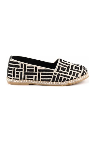 Bambi Bej Siyah Leather Kadın Espadril K01534070628 Siyah