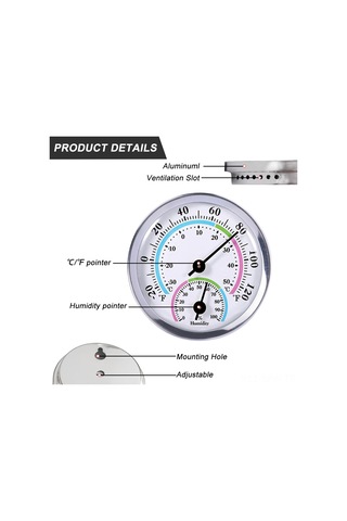 Maiyame Duvar Tutulabilen Kompakt Oda Sıcaklık Nem Ölçeri - Bebek Aileleri İçin Gerekli - Pil Gerekmez - Gümüş Renk
