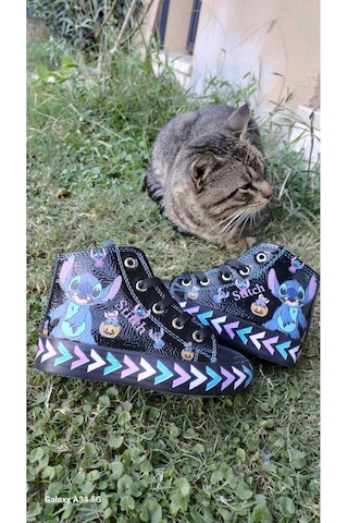 Scarpe Magiche Stitch Dijital Baskılı Kız Çocuk Ayakkabısı 31-35 Numara Arası Işıksızdır Siyah