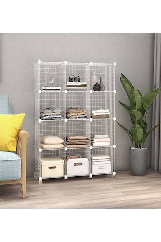 12 Bölmeli Beyaz Renk Metal Tel Portatif Organizer Oyuncak Dolabı