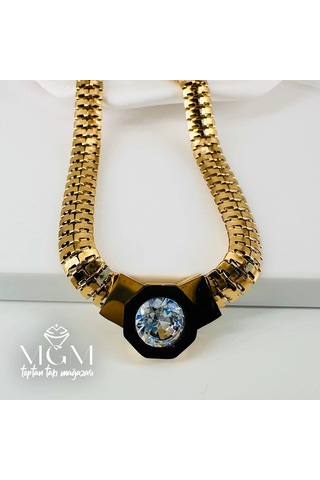 Gold Zirkon Taşlı Çelik Çelik Kolye 40+5 Cm - Kl0194 Çok Renkli