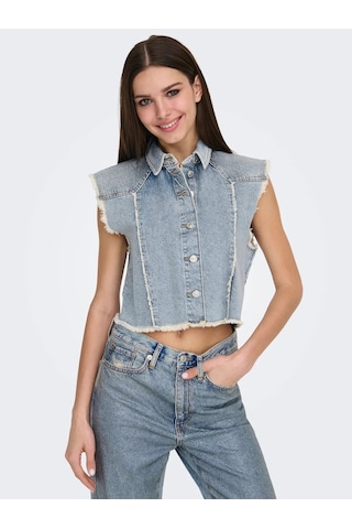 Only Onlhollywood Crystal Dnm Vest Kadın Jean Yelek 15341021 Mavi