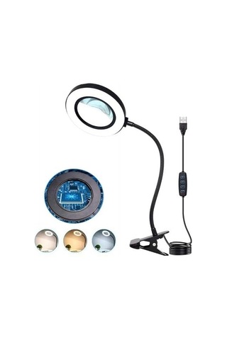 Usb Büyüteçli Led Masa Lambası, 3 Renk Modu, Klipsli Tasarım, Esnek Boyun, Doğal Işık, Sıcak Işık, Soğuk Işık .