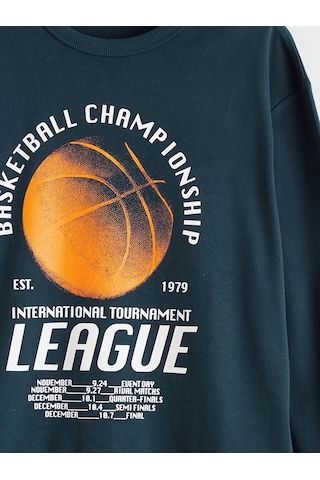 LC Waikiki Lcw Kids Petrol Bisiklet Yaka Baskılı Erkek Çocuk Sweatshirt
