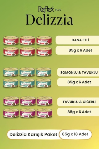 Reflex Plus Delizzia / Sos İçinde Parça Etli Karışık Yetişkin Kedi Maması 85g X 18 Adet