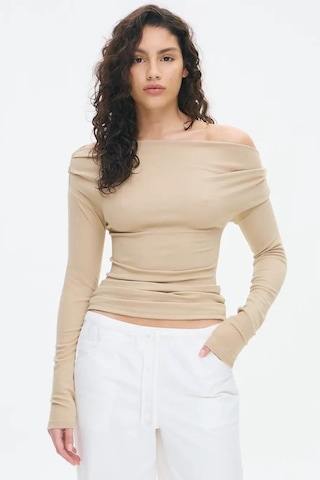 Madmext Bej Kadın Off Shoulder Uzun Kollu Bluz Mg2567 Bej