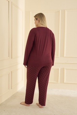 Mihra Kadın Pijama Takımı Büyük Beden & Battal Uzun Kol Bordo