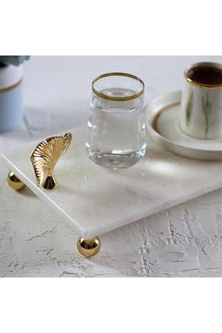 Akayev Mermer Beyaz 30X15 CM Altın Ayak Ginkgo Sunum Tabağı