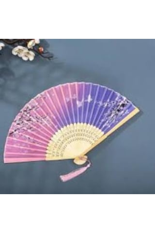 Beluga Yelpaze Bambu Kumaş Serinletici Vintage Pembe/lila Bahar Dalı Şık Dekorasyon Püsküllü Japon Yelpaze 0235