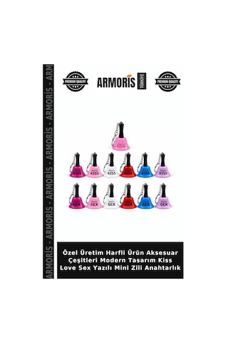Özel Üretim Harfli Ürün Aksesuar Çeşitleri Modern Tasarım Kiss Love Yazılı Mini Zili Anahtarlık