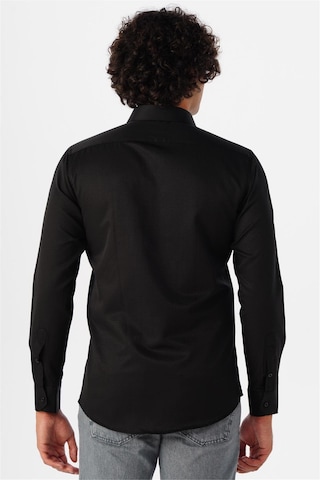 Süvari Siyah Slim Fit Armürlü Klasik Yaka Gömlek