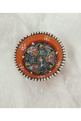 Çini Turuncu 8 Cm Çerezlik Kase Sosluk Sunumluk Kahvaltılık 1 Adet 18209 Çok Renkli