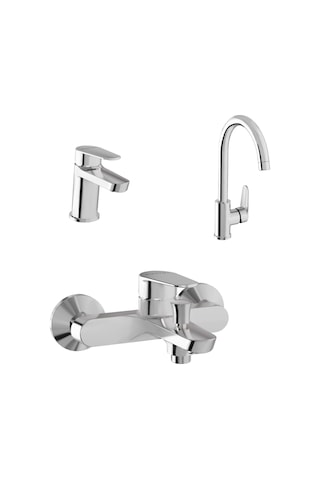 Eczacıbaşı Punto+ 201 Lavabo Musluk, Eviye Mutfak Ve Banyo Batarya Seti Krom