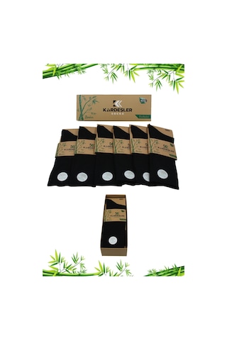 Kardeşler Çorap Erkek Bambu Soket Uzun Düz Siyah Çorap Dikişsiz 6'lı Premium Kutulu Siyah - 253870154 Siyah