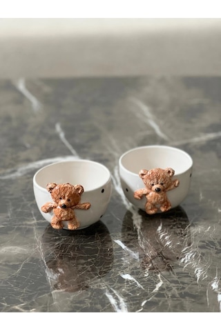 Meggdecor Teddy Bear 2 Adet Kabartma Kase 300ml Beyaz
