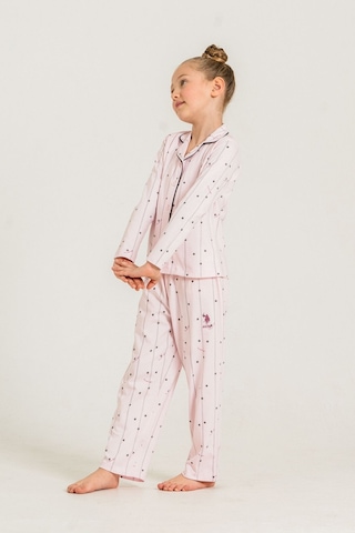 U.S. Polo Assn. Kız Çocuk Gömlek Pijama Takımı Nakışlı Pembe Uzun Kol Pijama Takımı Us2726-c-v2 Us2726-c-v2