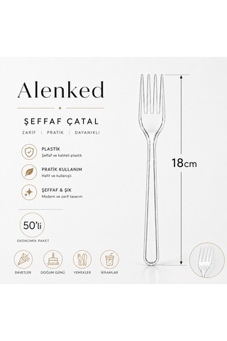 Şeffaf Plastik Çatal 18 Cm 50 Li Paket