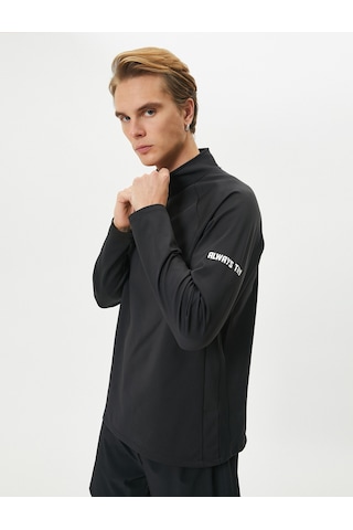 Koton Spor Sweatshirt Yarım Fermuarlı Dik Yaka Slogan Baskılı Siyah 4sam70017nk Siyah