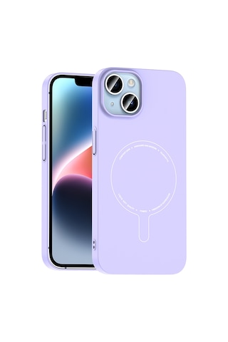 iPhone Uyumlu 13 Kılıf M-safe Şarj Özellikli Kamera Korumalı Ata Elio Sert Pc Kapak - Lila Çok Renkli