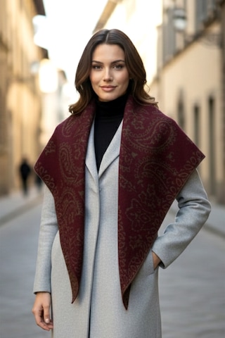 Remsa Kaşmir Örgü Desenli Üçgen Omuz Şalı 70x155 Cm 1301 Mürdüm Mürdüm