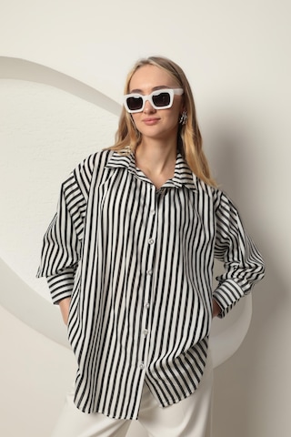 Chıcnhappy Poplin Kalın Çizgi Kadın Gömlek Siyah 24pn50610147 Siyah