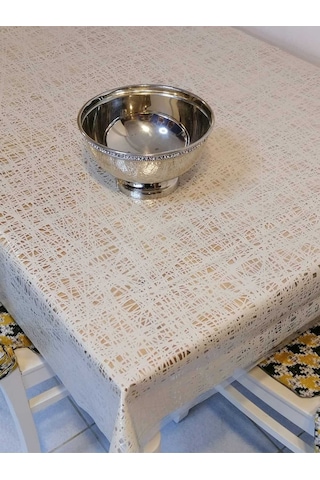 İthal Pvc Muşamba - Desenli Silinebilir Masa Örtüsü 11lace011 Krem