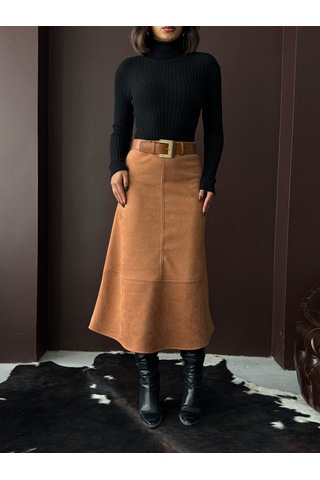 Verymoda Süet Uzun Etek F2004 Taba