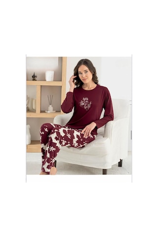 Pijamoni Kadın Milan Bisiklet Yaka Uzun Kol İnce Pijama Takımı 7600/21 - 1 Adet Bordo