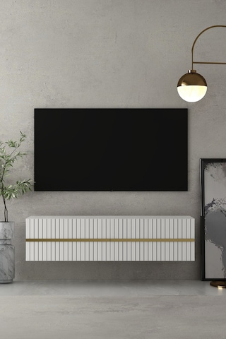 120dhdtda5ba Tedy Lazer Pleksi Desenli Duvara Monte Tv Sehpası Beyaz-altın