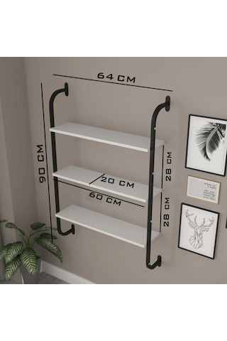 Beyaz Kitaplık 3 Katlı Raf Duvara Monte Kitaplık 5535