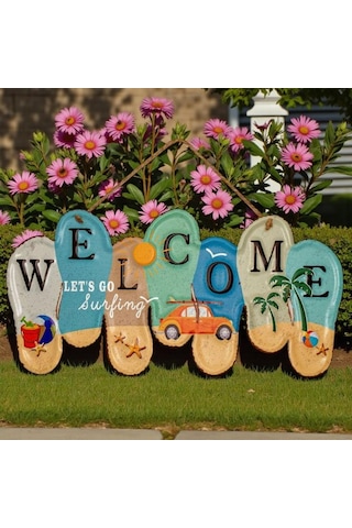 Welcome Let S Go Surfing Metal Kapı Süsü 40 Cm Bahçe Duvar Hoş Geldiniz Levhası Dekoratif Obje