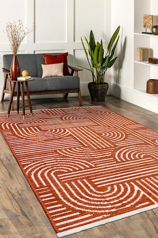 Revna Kiremit Turuncu Yıkanabilir Halı Kaydırmaz Tabanlı Pamuk Dokuma Salon Mutfak Koridor İçin Kiremit