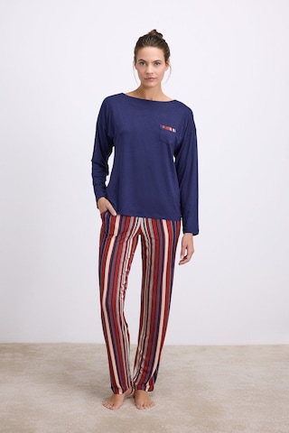 Man11577-1020 Anil Ev Giyim Anıl Kadın Lacivert Uzun Kollu T-shirt Ve Çizgili Pantolon Takımı 11577 Lacivert