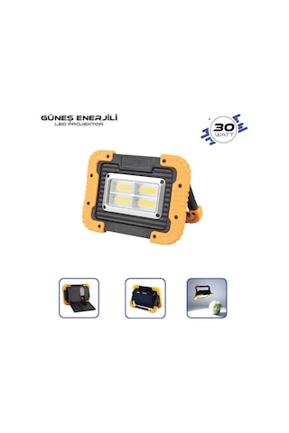 Lambada Solar 12v Cob Ledli El Projektörü Güneş Enerjili-şarjlı Usb Çıkışlı